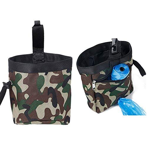 Dog Treat Training Pouch - Pet Walking Food Treat Snack Bag Outdoor Agility Bait Oxford Pockets Pouch Waist Storage Hold (Green Camouflage)