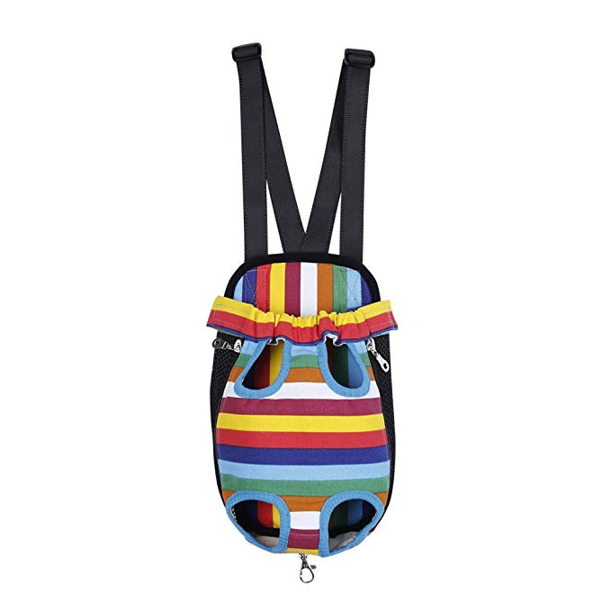 Happy Hours Comfortable Durable Colorful Stripe Pet Legs Out Adjustable Shoulder Strap Pet Dog Cat Front Chest Back Pack Sling Carrier/Bag -3 Sizes & 3 Style