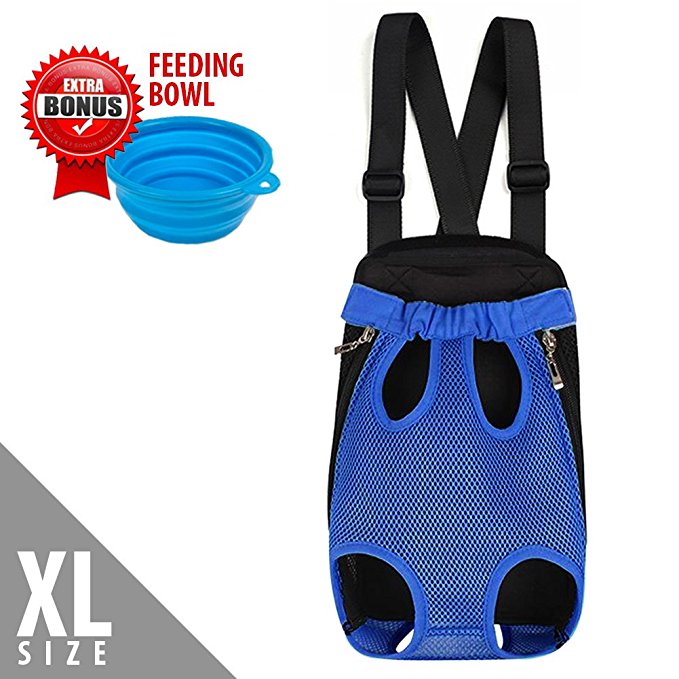 (Upgrade Sizing) Dog Carrier | Comfortable Legs Out Front Dog Carrier Backpack | Hands Free Dog Cat Pet Bag for Travelling Hiking Camping with Easy Fit Adjustable Shoulder Strap Inner Collar and Bowl