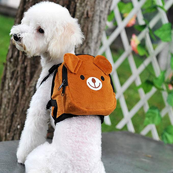 BUYITNOW Cute Pet Backpack Harness Travel Outdoor Hiking Adjustable Leash Saddlebag for Small Dogs