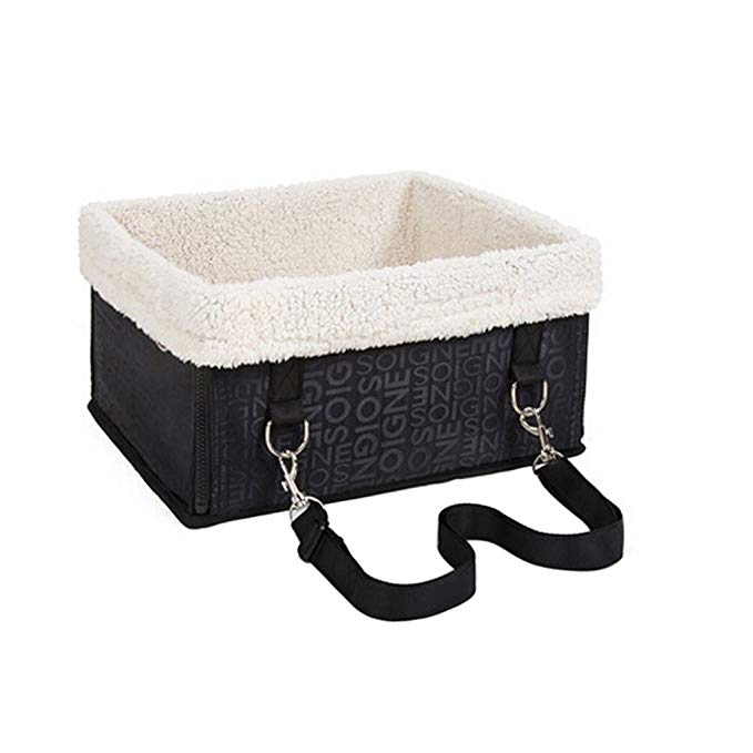 Waterproof Easy Folding Installing Pet Carrier Basket Bag Detachable Sheepskin Fur Lining Security Bucket Strap Pet Booster Car Seat Cover Travel Transport Vehicle Harness Hammock for Small Dogs Cats Animals up to 5 kg