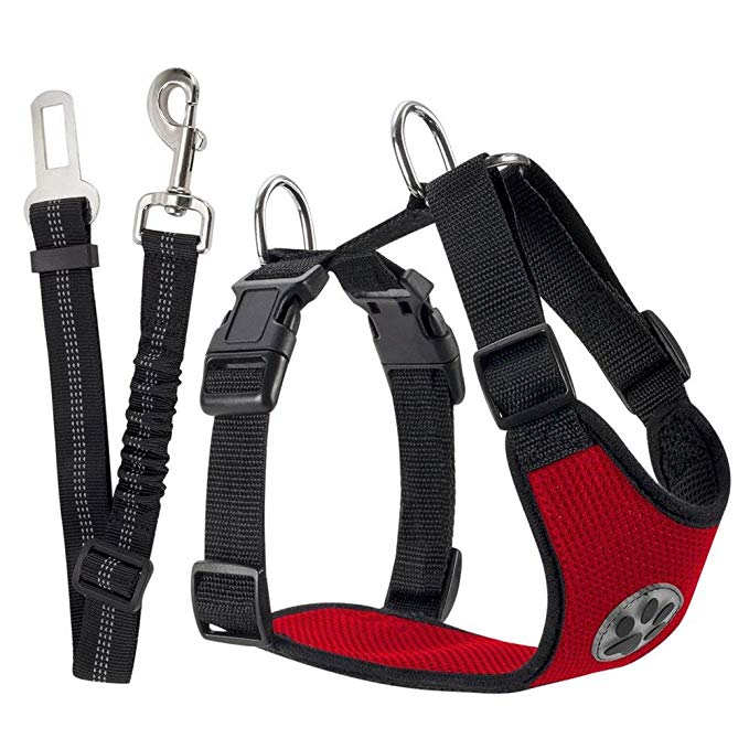 Slowton Dog Harness, Pet Vest Harness for Dogs Safety in Car Adjustable Neck and Chest Strap Breathable Soft Fabric with Quick Release Buckle for Travel Outdoor Walking