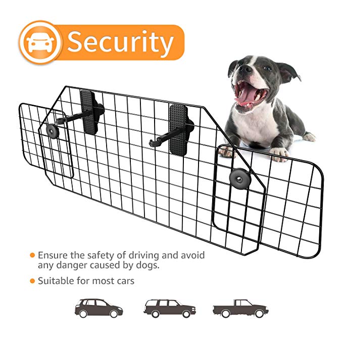 SUKI&SAMI Dog Car Barrier Adjustable Pet Barrier for SUVs,Cars and Vehicles,Heavy Duty Wire Adjustable,Smooth Design,Black
