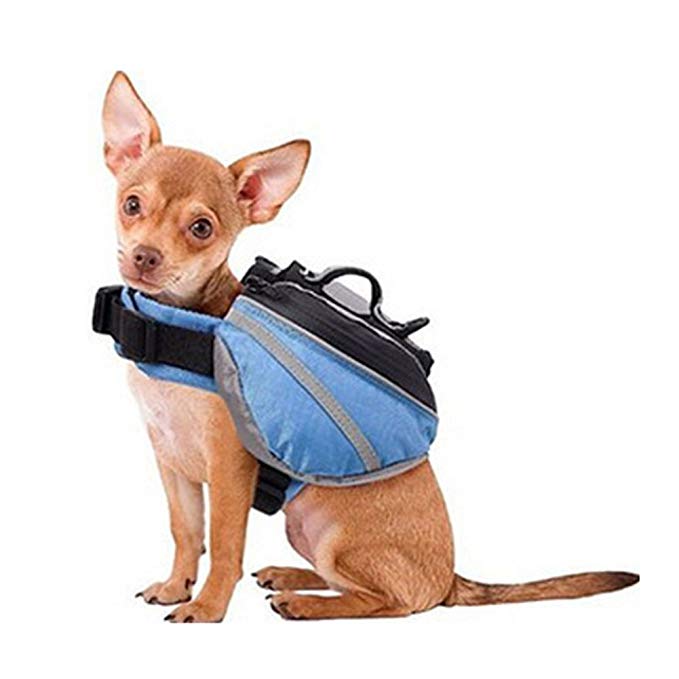 Saddle Bag Dog Backpack Adjustable Pet Carrier Hiking Camping Vest with Pockets