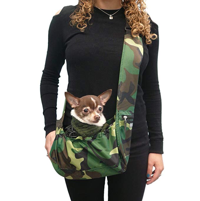 Easy Walk Sport Pet Sling Carrier Camo | Small Tiny Dog Pet Up to 8 LBS Wearable Hip Sling Bag for Teacup, Puppy, XXS Extra Small Dogs | Nylon. Waterproof , Washable, Travel | My Canine Kids