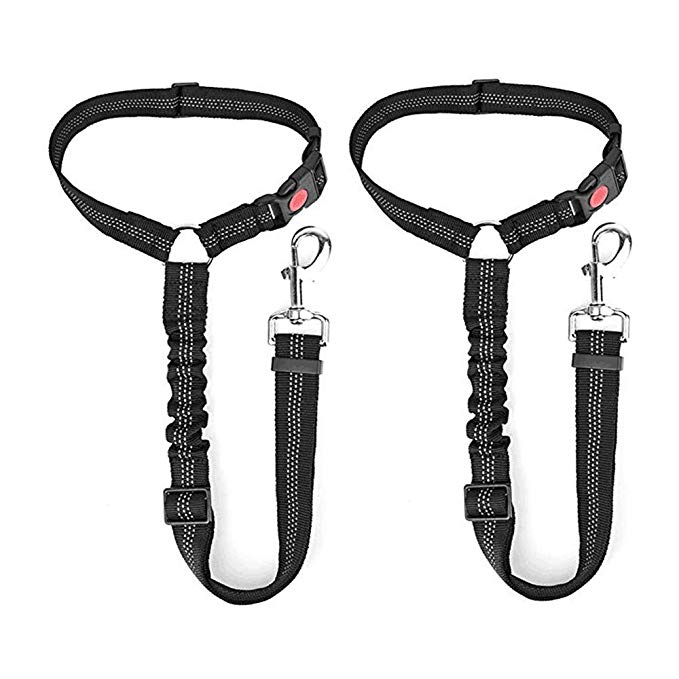 Slowton Dog Seatbelt, 2 Pack Pet Car Seatbelt Headrest Restraint Adjustable Puppy Safety Seat Belt Reflective Elastic Bungee Connect Dog Harness in Vehicle Travel Daily Use