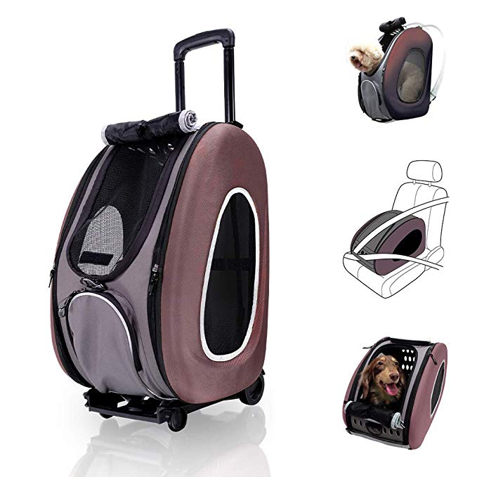 ibiyaya 4 in 1 Pet Carrier + Backpack + CarSeat + Carriers on Wheels for dogs and cats