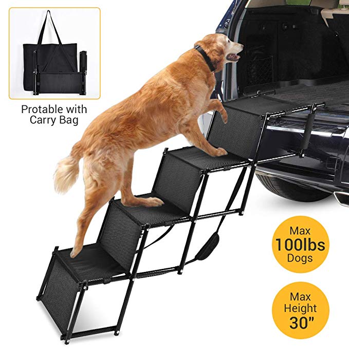 NAFURNO Foldable Car Dog Step Stairs - Metal Frame Folding Pet Ramp Used as Ladder for Tall Couch, Bed, Chair or Car, Protect Pets' Joint and Knee,Lightweight Portable Large Dog Ladder