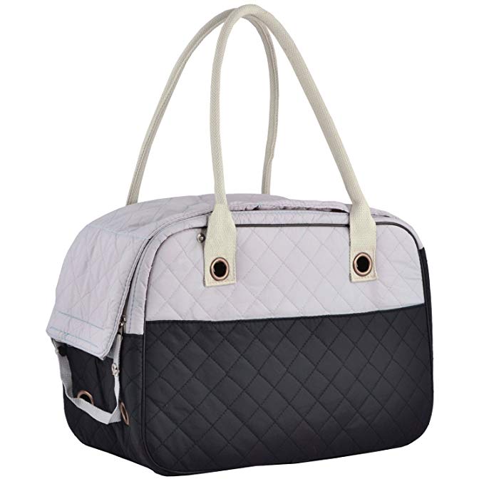 Night Cat Collection Stylish 2 Tone Quilted Soft Sided Travel Dog and Cat Pet Carrier Tote Hand Bag