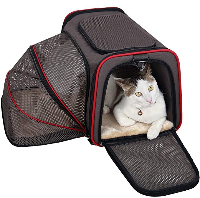 Petsfit Expandable Travel Dog Carrier with Fleece Mat, Most Airline Approved Pet Carrier for Easy Carry on Luggage, Soft Sided Flodable Cat Carrier with Pockets to Store Goods