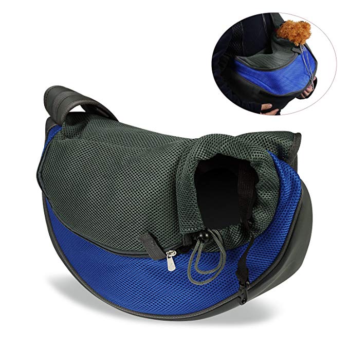 ENJOYING Dog Cat Puppy Carrier Mesh Travel Tote Shoulder Bag Sling Backpack (Blue, L)