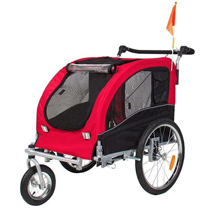 Best Choice Products 2-in-1 Pet Stroller and Trailer w/ Hitch, Suspension, Safety Flag, and Reflectors - Red