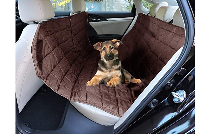 Maze Collections Travel Paws Waterproof Premium Quilted Padded Hammock Car Seat Protector with Belt Buckle Holes and Front Access Zipper
