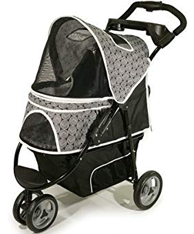 Deluxe 3 Wheel Dog Stroller for Pets up to 50 Lbs - Black with Gray Accents for Large Dogs. Pet Stroller Carrier with 3 Wheels. Easy to Assemble, Folding Dog Stroller, Smooth Rolling Jogger Style and with Warranty.