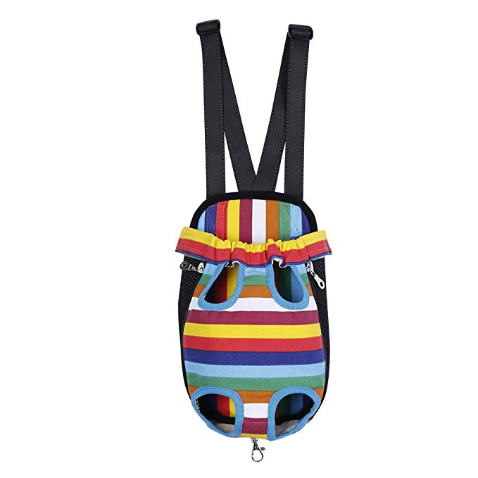 OHF Multicolored Striped Pet Backpack Dog Carrier Legs Out Front Carrier