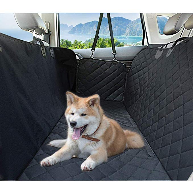 Dog Seat Cover, Pet Car Seat Cover with Zipper Side Flaps for Cars, Trucks and SUVs, Aukor Dog Car Hammock with Seat Anchors and Non-Slip Backing, Durable Waterproof Seat Cover, Standard Size, Black
