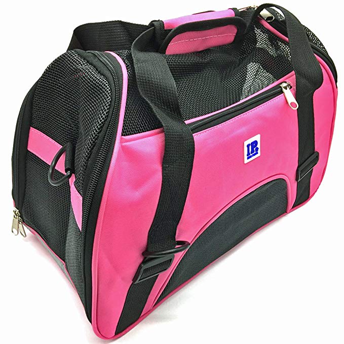 IrisPets Pet Airline Travel Approved Airport Pet Carrier, Soft Sided Portable Folding Under Seat Air Travel Pet Carriers Bag for Small Puppy/Cats Small Animals - Pink