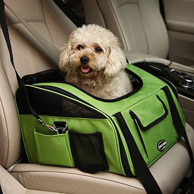 Treat Me Pet Car Seat Carrier Portable Pet Booster Seat with Storage Pocket, Air Mesh, Pets up to 20 lbs
