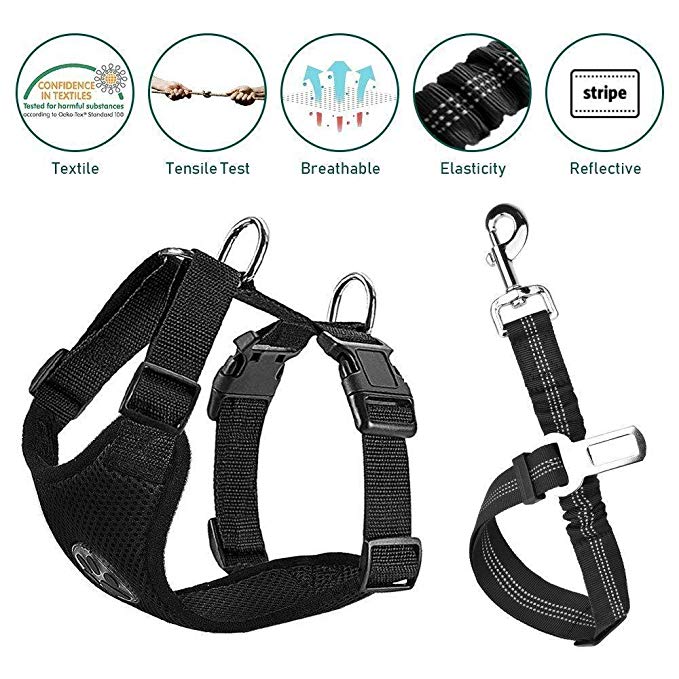 Lukovee Dog Safety Vest Harness Seatbelt, Dog Car Harness Seat Belt Adjustable Pet Harnesses Double Breathable Mesh Fabric Car Vehicle Connector Strap Dog