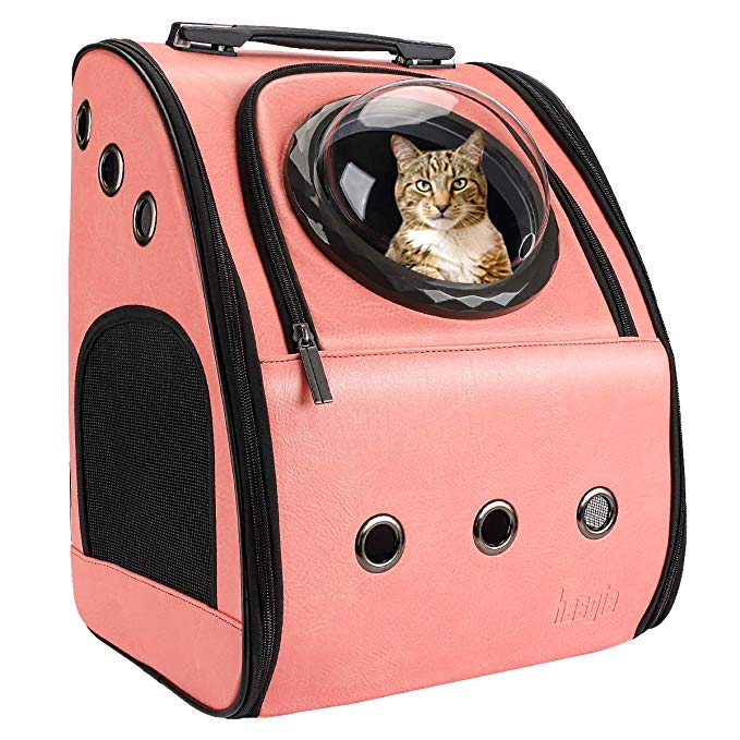 Hasgia Cat Backpack Carrier Portable Traveler Handbag for Pet Small Dog with Space Transparent Vision Cushion-Mat Cingulate for Fit Pet Up to 15 Pounds Large Breathable Comfortable