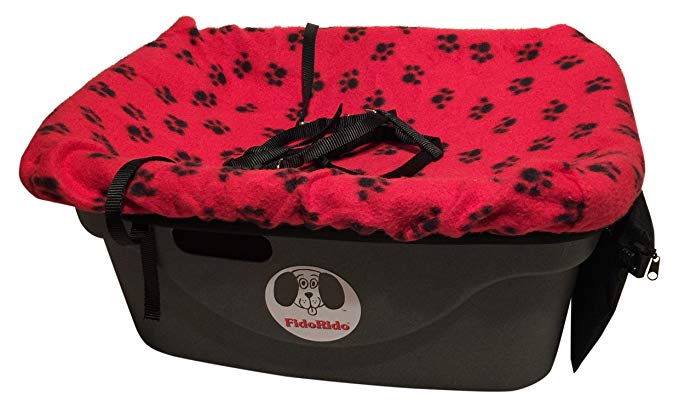 FidoRido Pet Car Seat Including Red with Black Paw Prints Fleece Cover