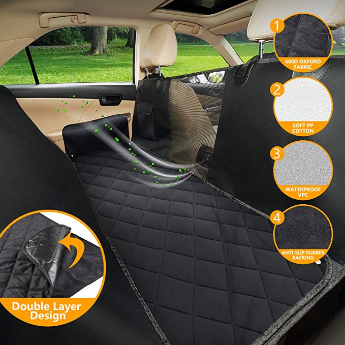 Dog Seat Cover with Mesh - SUKI&SAMI Car Seat Cover for Back Seat with Waterproof & Scratch Proof & Nonslip Backing & Hammock, Machine Washable for Cars Trucks and SUVs