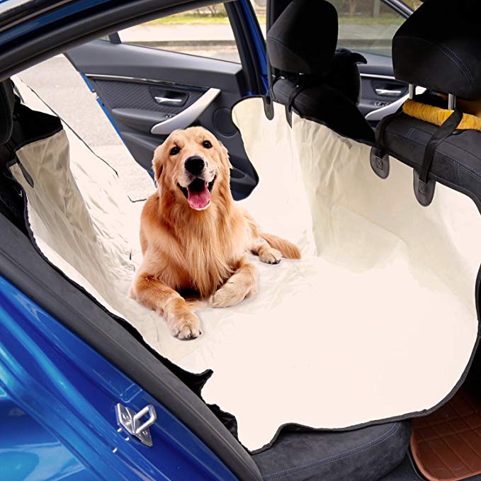 Kinbor Back Pet Car Seat Cover for Dog Cat Protect Car Bench Washable Non-Slip, Beige