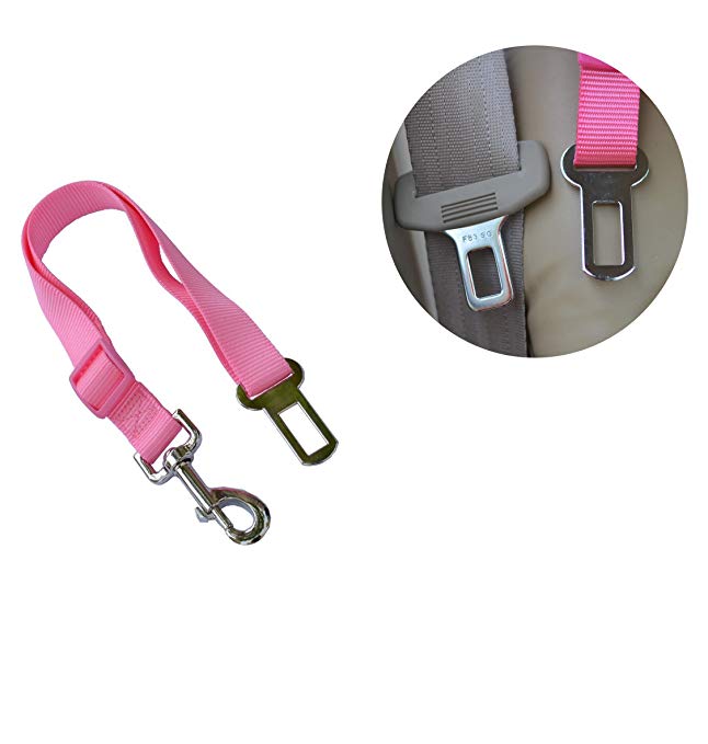 Pet Dog Adjustable Universal Automobile Seatbelt - Car Automotive Seat Safety Belt - Seatbelt leash lead Travel For Small / Medium / Large Dogs, Cats (Pink)
