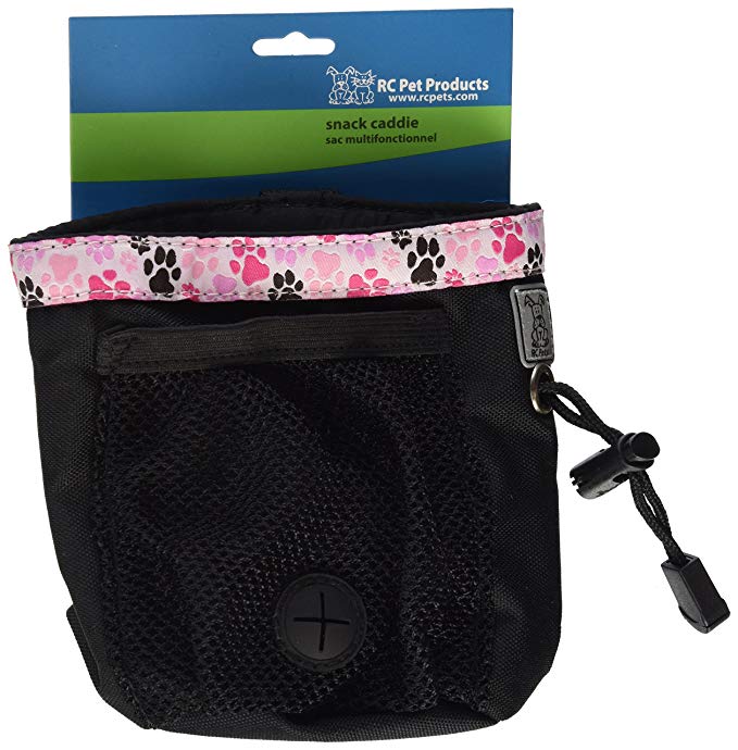 RC Pet Products Dog Snack Caddie, Black with Pitter Patter Pink Pattern
