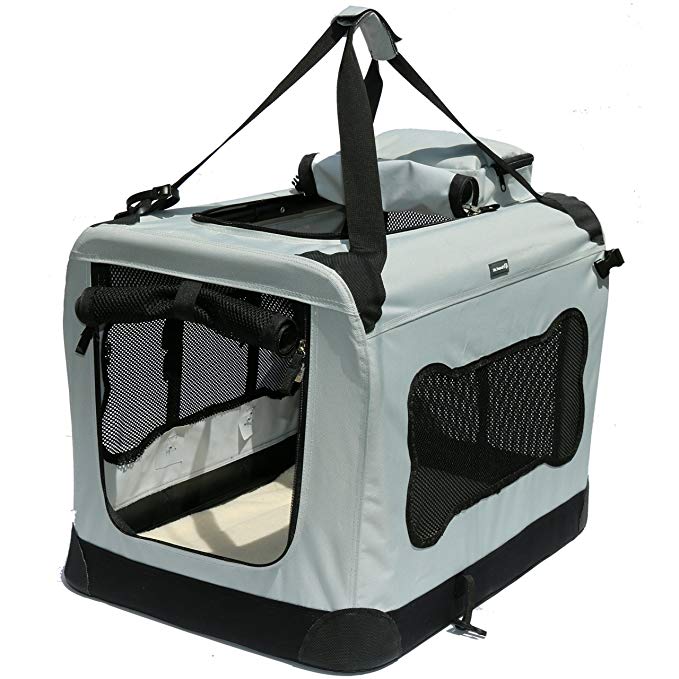 Mr. Peanut's Soft Sided Pet Carrier with Steel Frame - 24X16X16 Dog House Style Portable Pet Crate - Designed for Comfort & Safety - Padded Fleece Bedding- Washable Fabric Cover- Locking Zipper