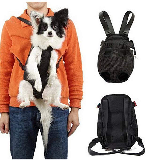 Pet Front Carrier Dog Travel Carrier Bag Backpack Legs Out Dog Carrier -Black (XL)