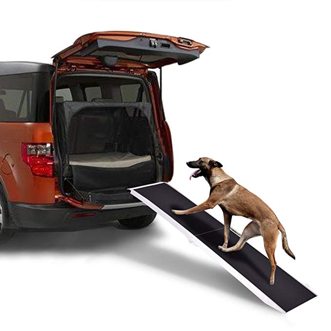 Goplus Pet Ramp Portable Aluminum Folding Paw Safe Dog Ladder Incline Car Truck SUV, 250lbs Capacity