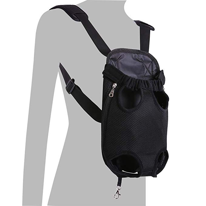 Legs Out Front Pet Carrier, Hands Free Dog Backpack, Traveling Dog Cat Bag, Puppy Tote Holder Bag with Shoulder Pad and Adjustable Straps, Easy-Fit for Hiking Camping Walking Bike Motorcycle by QBLEEV