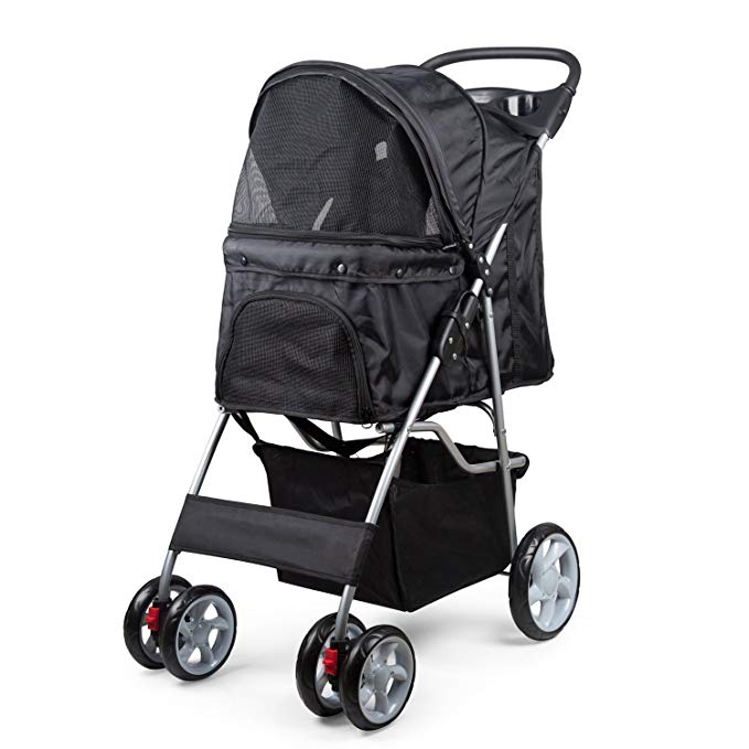 PetsN'all Foldable Pet Stroller With Wheel Carrier Strolling Cart - Black