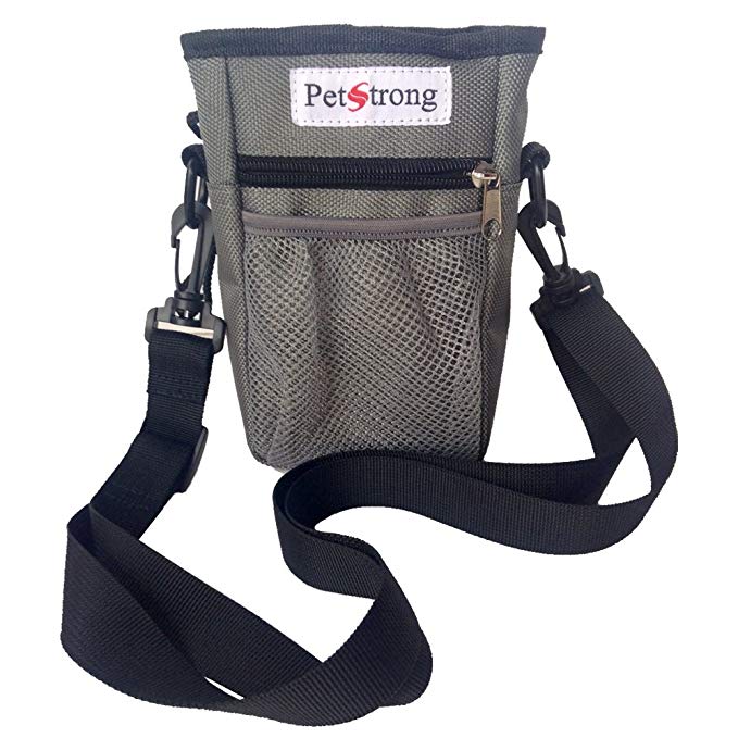 PetStrong Dog Treat Pouch - Comes with Adjustable Belt and Shoulder Strap Best for Walking and Training - Carrys Treats, Toys, Personal Valuables - With Poop Bag Dispenser, Grey