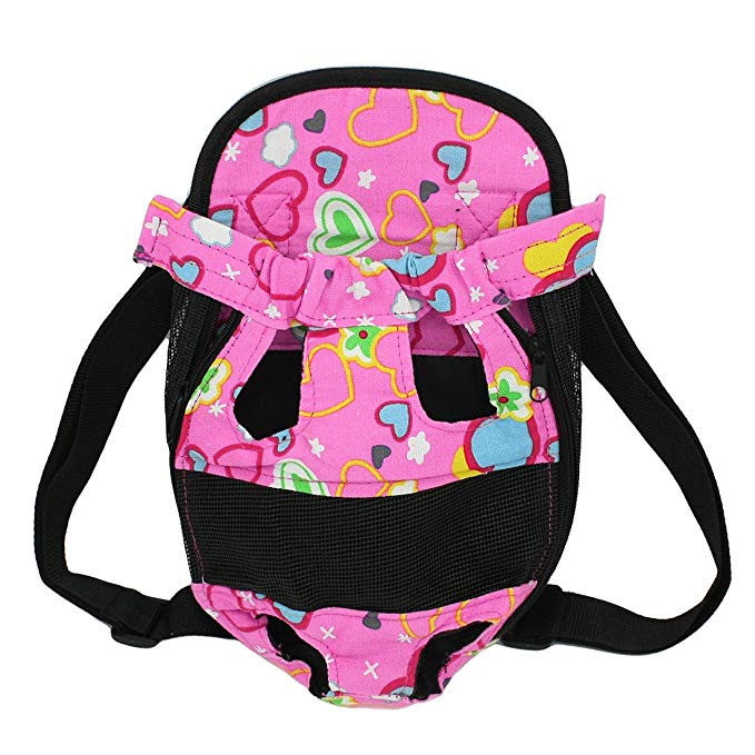 Dimart Black Pink Heart Pattern Dog Pet Travel Backpack Carry Bag Tote M