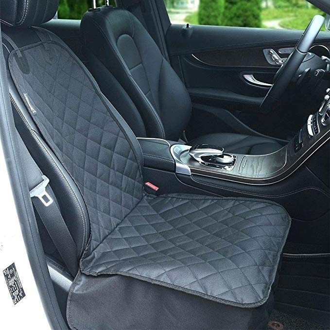 SoulSpa Pet Front Seat Cover for Cars Trucks and SUV'S Waterproof & Nonslip Rubber Backing Durable Anchors Quilted Padded Machine Washable Black Dog Covers Universal Fit