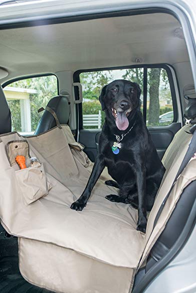 2PET Dog Car Seat Covers Dog Seat Cover for Back Seat Cars Trucks and SUV Secure Fit and Velcro Opening for Seatbelts - Waterproof, Protects from Dust, Hair, Dirt and Water - Black/Khaki