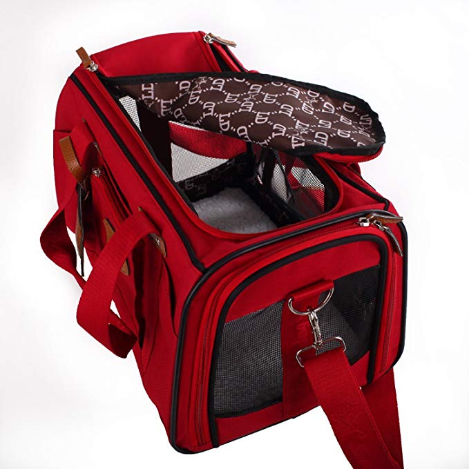 Soft Sided Pet Travel Carrier Airline Approved Pet Portable handBag for Dogs Cats and Puppies Red
